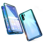 Huawei P30 Pro - Härdat Glas Dubbelt Magnetiskt Skal Blå