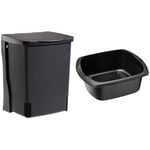 Brabantia 395246 Built-in Bin, 10 L - Black & Addis Rectangular Washing Up Bowl, Soft Black, 9.5 Litre