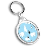 Keyring Circle - Blue Polar Bear Penguin Winter Ice  #44385