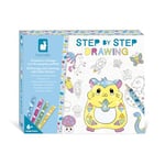 Janod by Step Drawing-Apprendre à dessiner-20 Modèles + Feutres Pailletés-Jeu Apprentissage Dessin et Concentration – Dès 6 Ans, J09157, Multicolore