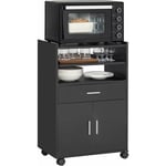 Sobuy - FSB09-SCH Buffet Armoire Micro-Onde à roulettes Desserte Meuble de Rangement pour Four Micro-Onde, Placard de Cuisine, Noir