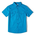 Tronjori Boys Short Sleeve Button Down Casual Woven Shirt Two Pockets(12,Ocean Blue)