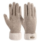 ZASFOU Gants d'hiver en laine pour femme avec doublure en polaire thermique, épais et chaud,Kaki,M