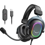 Fifine Dynamic RGB Gaming Headset Mic Over-Ear Headphones 7.1 Surround Sound PC PS4 PS5 3 taajuuskorjaimen asetukset Peli Elokuva Musiikki