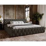 Lit double 180x200 Vigo - Lit Chesterfield avec Tiroir de Lit - Style Glamour - Lit design - Gris foncé (Amor Velvet 4321) - Gris foncé