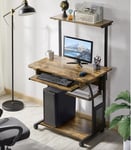 Compact Computer Desk Rustic Metal Workstation Small Industrial Home Office Tray