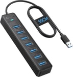 Hub USB, Data Hub USB 7 Ports, câble de 50cm, pour Macbook, Mac Pro/Mini, iMac, Surface Pro, XPS, Notebook