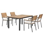 Juskys Salon de Jardin en Bois d'acacia Rhodos - Table, 4 chaises & Coussins - Mobilier de Jardin en Bois, 5 pièces - Meubles de Balcon - Mobilier d'extérieur Bois Naturel & Noir