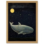 Artery8 Whale Breach at Full Moon Reach for the Stars Conceptual Artwork Kids Bedroom Artwork Framed A3 Wall Art Print