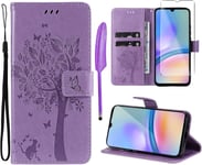 - Coque Pour Samsung Galaxy A05s [1x Verre Trempé] Étuis Rabat Folio Protection Housse Cuir Pu Portefeuille Silicone [Fermeture Magnétique][Emplacements Cartes][Stand Feature] - Violet