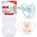 NUK Space Baby Dummy | 0-6 Months | Soothers with Extra Ventilation for Sensitive Skin for Sensitive Skin | BPA-Free Silicone | Fox | 2 Count