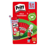 Pritt Colle Stick, colle pour enfants sûre et fiable, colle Pritt pour travail et bricolage avec une tenue forte pour usage scolaire et bureau, 6 bâtons x 22 g