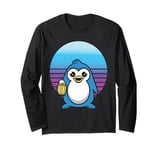 Penguin Beer Mug Retro Cute Blue Penguin Frothy Beer Humor Long Sleeve T-Shirt