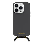 case&me Coque Amovible pour iPhone 15 Pro Max, bandoulière réglable, Cordon de Cou, Doux au Toucher, Noir