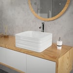 Lavabo en Céramique en Blanc Brillant, 39x39x15 cm, Forme Anguleux, Vasque á Poser, Design Moderne, Lavabo à Main, Lavabo de Comptoir Élégant, pour