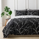 Tokokimo Parure de lit 3 pièces pour lit double, avec housse de couette de 220 x 240 cm et 2 taies d'oreiller de 80 x 80 cm à fermeture Éclair, à motif de branche d'arbre, noir