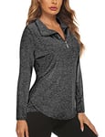 Gemulate Ladies Long Sleeve Golf Tops,Womens Plus Size Plain Golf Tennis Polo Shirts,Long Sleeve Zip Up Workout Running Clothes for Women Activewear Polos 1-Black XX-Large