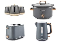 Tower Scandi Kettle Toaster 3.5L Slow Cooker & Canisters Set Grey/Wooden Accents