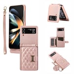 ELISORLI Phone Case For Samsung Galaxy Z Flip 3 5G 2021 Wallet Cover with Crossbody Shoulder Strap and Stand Leather Credit Card Holder Cell Accessories ZFlip3 Z3 Flip3 3Z Girls Women Men Pink