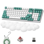 LexonElec K6 Clavier Mécanique sans Fil avec Repose-Poignet Nuage Blanc, 100 Touches, 96% Layout, 4000mAh, Filaire/2.4Ghz/Bluetooth 5.0,RGB Backlit, Câble Spiralé pour Le Jeu - Aqua Green Red Switch