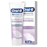 Oral-B 3D White Advanced Toothpaste, Express Whitening, Glossy White, 75 ml, Teeth Whitening & Teeth Stain Removal, Eucalyptus Flavour