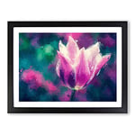 Purple Tulip Flower In Abstract Modern Art Framed Wall Art Print, Ready to Hang Picture for Living Room Bedroom Home Office Décor, Black A2 (64 x 46 cm)