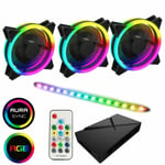 A-RGB LED Game Max PC Lighting Kit 3x Velocity Ring Fans 1x Strip 1x Hub&Remote