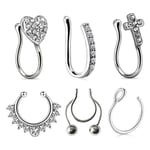 6-Pack Fake Septum Näspiercing Näsring Utan Hål Silver silver