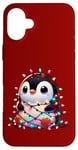 iPhone 16 Plus Christmas Penguin with Light Strings Clumsy Cute Entangled Case