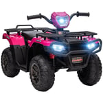 HOMCOM Ride On 12V Electric Quad Bike for Kids w/ LED Headlights, Music - Pink