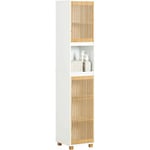 BZR127-W Meuble Colonne Armoire de Salle de Bain Étagère Étroite Meuble de Rangement Salle de Bain avec 2 portes, 1 compartiment, Blanc-Naturel