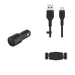 Belkin Premuim Car Bundle(42W Dual Port Fast Car Charger & USB-C to USB-A 1m charging cable & Vent Mount)