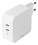 DELTACO – Kahden portin USB-C-seinälaturi, PD, GaN, yhteensä 100W, valk. (USBC-GAN03)