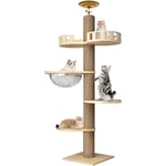 Grand arbre à chat En bois Sdlogal Tour de jeu 255 à 265 cm réglable, avec 5 Plateformes et Corbeille, Jouet pour chat, pour Chats et Chatons