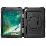 Case for iPad 9.7 Inch, Three Layer Multifunctional Case with 360° Rotating Stand Silicone Case for iPad 5/6 Gen (2017/2018) and Pro 9.7, Black