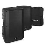 Pair of 12" Bluetooth Active DJ PA Speakers with Protective Covers- VSA120S