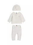 Tommy Hilfiger Baby Cable Knit Hat, Cardigan & Joggers Set, Ivory Petal