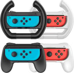 Poign¿¿E Compatible Avec Nintendo Switch Oled Mod¿¿Le 2021 / Switch Joy-Con, 2 Pcs Mario Kart Volant De Course & [2 Pcs] Poign¿¿E Ergonomique En Abs, Kit De Manette De Jeu Confortable - Noir&blanc