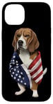 Coque pour iPhone 14 Plus Beagle Dog Patriot Wrap dans le drapeau des USA American Spirit