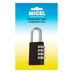 MICEL - 13352 - Cadenas de sécurité à arc normal, avec fermeture à combinaison à 4 chiffres, couleur noir, 75 x 30 x 13 mm, diamètre de l'arc Ø 5 mm