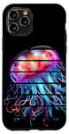 Coque pour iPhone 11 Pro Méduse lumineuse arc-en-ciel rétro - Créature de la mer profonde