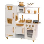 KidKraft Cuisine Enfant en Bois Vintage Blanc/Doré, Dinette incluant Accessoires, Ustensiles, Téléphone et Frigo Retro, Jeu d'imitation, Jouet Enfant dès 3 Ans, 53445 [Exclusif Amazon]