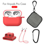 Earphone Protective Case for AirPods Pro Soft Silicone Cover+Carabiner+Anti-lost Strap+Wrist Holder+Storage Bag Blue