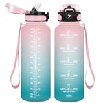 Vikaster Bouteille 1500ml, Gourde avec Paille, BPA Free, 1.5L avec Filtre et Marqueur de Temps, pour Sport, Gym, Randonnée, Extérieur, Bureau