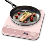 Plaque à induction, AMZCHEF table de cuisson portable au design ultra-mince, bouton électronique, 5 modes automatiques, 10 niveaux de puissance et de température, Minuteur, 2000W, rose