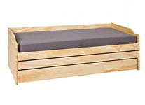 Dmora - Single bed convertible into three beds, in natural pine, 90x200 cm