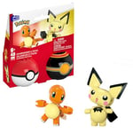 MEGA Pokémon Building Toys Set Pichu & Charmander with 40 Pieces, 2 Poseable Characters and Poké Ball, 2 Inches Tall, for Kids, HXP13