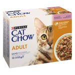 PURINA CAT CHOW | Chat Adulte | Sachets Repas | Saumon et Haricots Verts en Sauce| 10x85g | Boîte