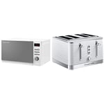 Russell Hobbs RHM2079A 20 L 800 W White Digital Solo Microwave with 5 Power Levels & 24380 White Inspire High Gloss Plastic Four Slice Toaster