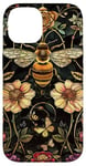 Coque pour iPhone 14 Beau motif abeilles et fleurs noires